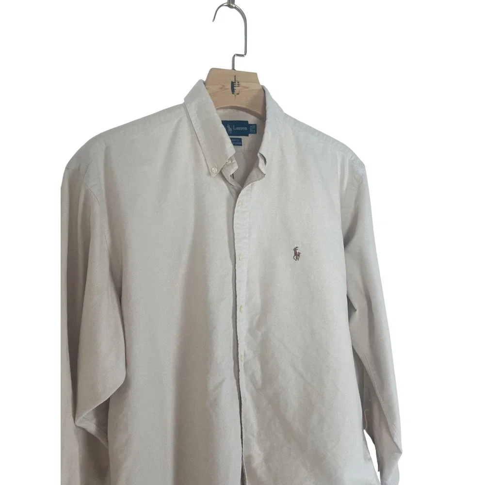 Polo Ralph Lauren Yarmouth Shirt Mens 16-35 Tan Beige Cotton Oxford Button Down